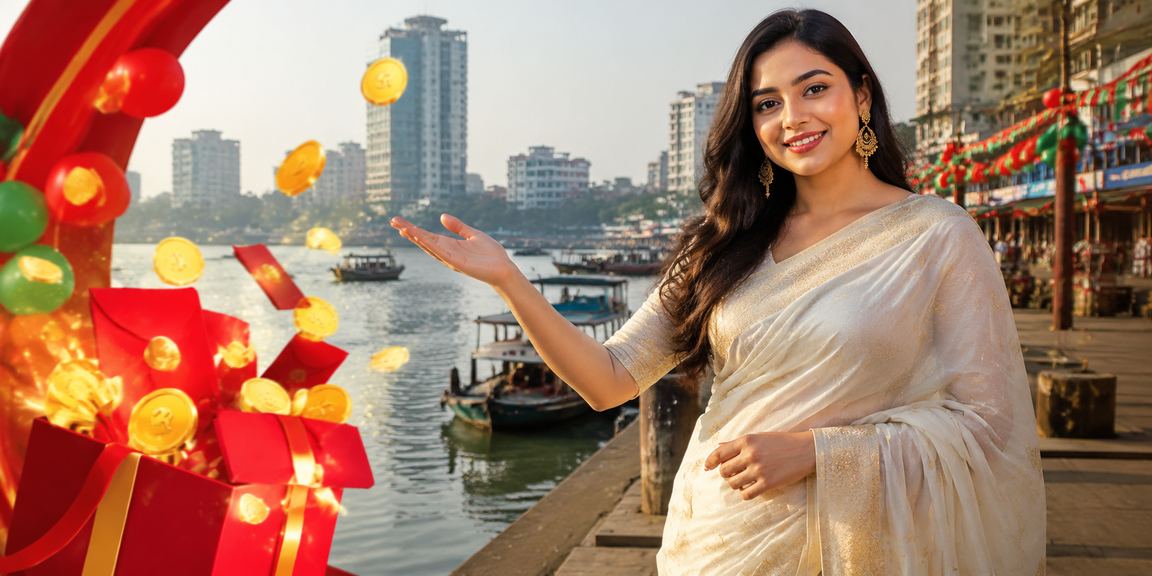 নারায়ণগঞ্জে রেড এনভেলপ বোনাস শাড়ি পরা বাংলাদেশি মডেল